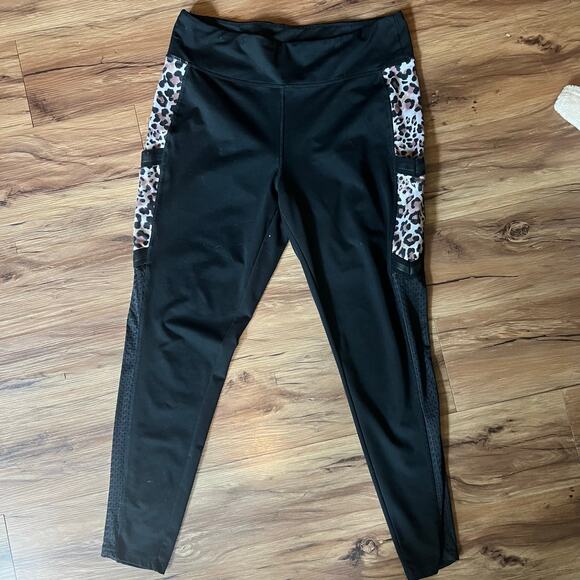 Black and Animal Cheetah Print Leggings With Pockets Size XL - Picture 1 of 9